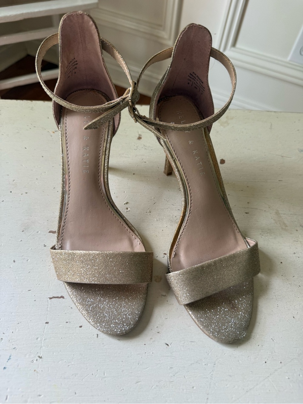 Kelly & Katie Gold Glitter Ankle-Strap Heels